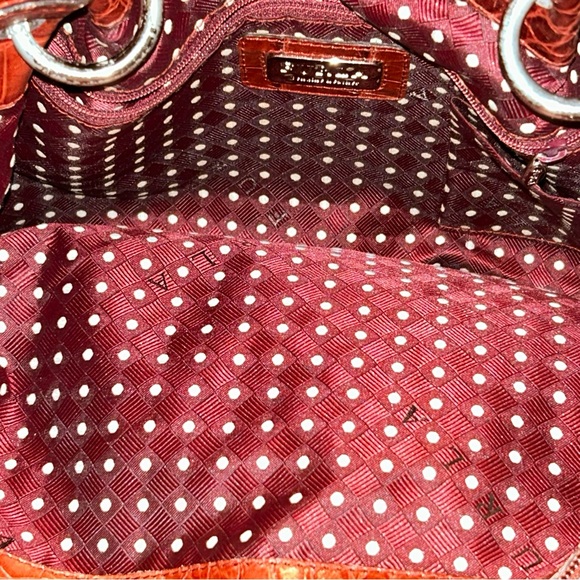 Furla Crocodile Embossed Leather 2 Handles Satchel Handbag Purse Tote Burgundy - Picture 12 of 17